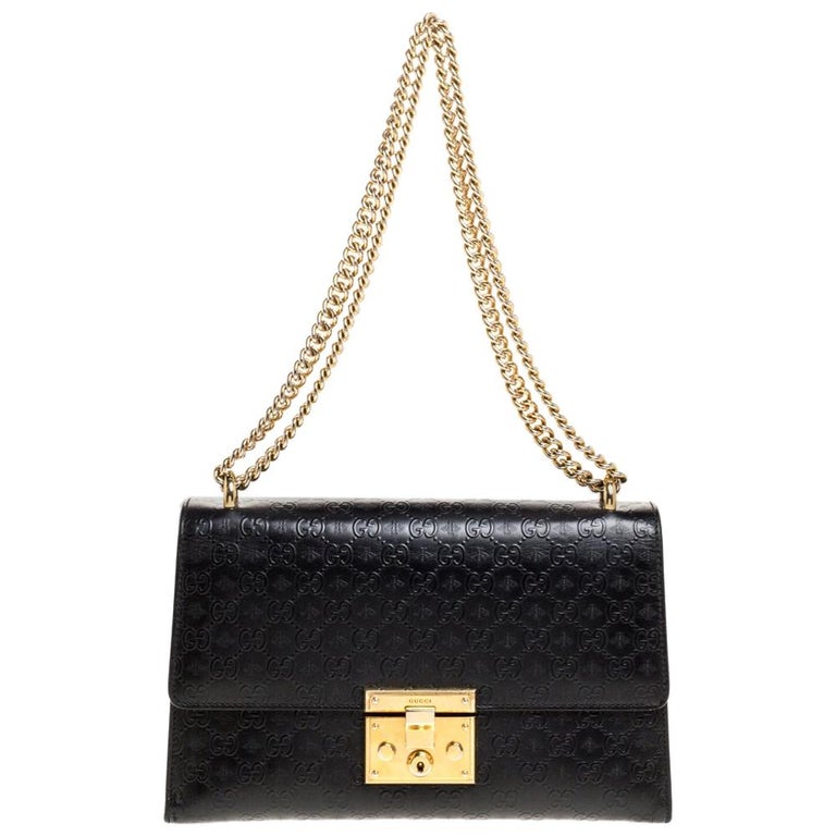 Gucci Padlock Medium Embossed Leather Shoulder Bag In Black, ModeSens