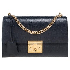 Gucci Black Guccissima Bee Embossed Leather Medium Padlock Shoulder Bag