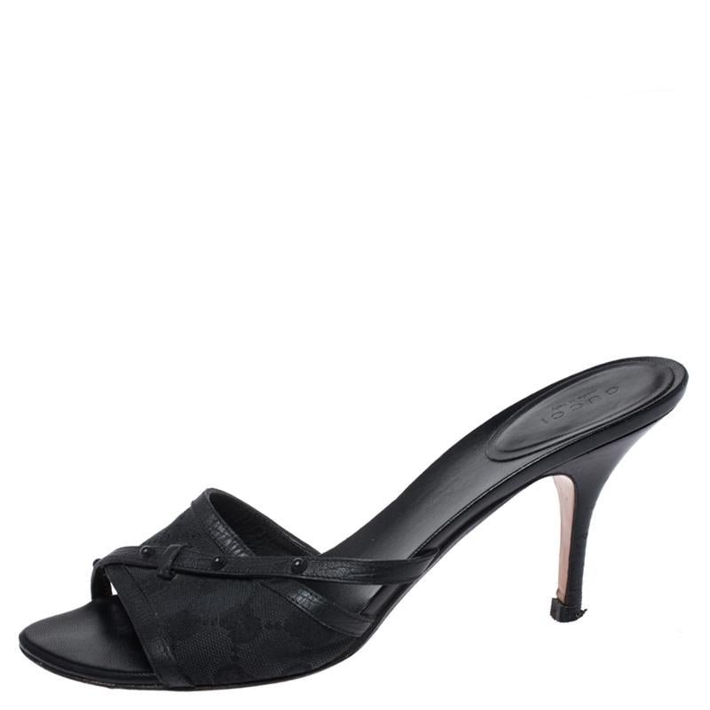 Gucci Black Guccissima Canvas Slide Sandals Size 40 1