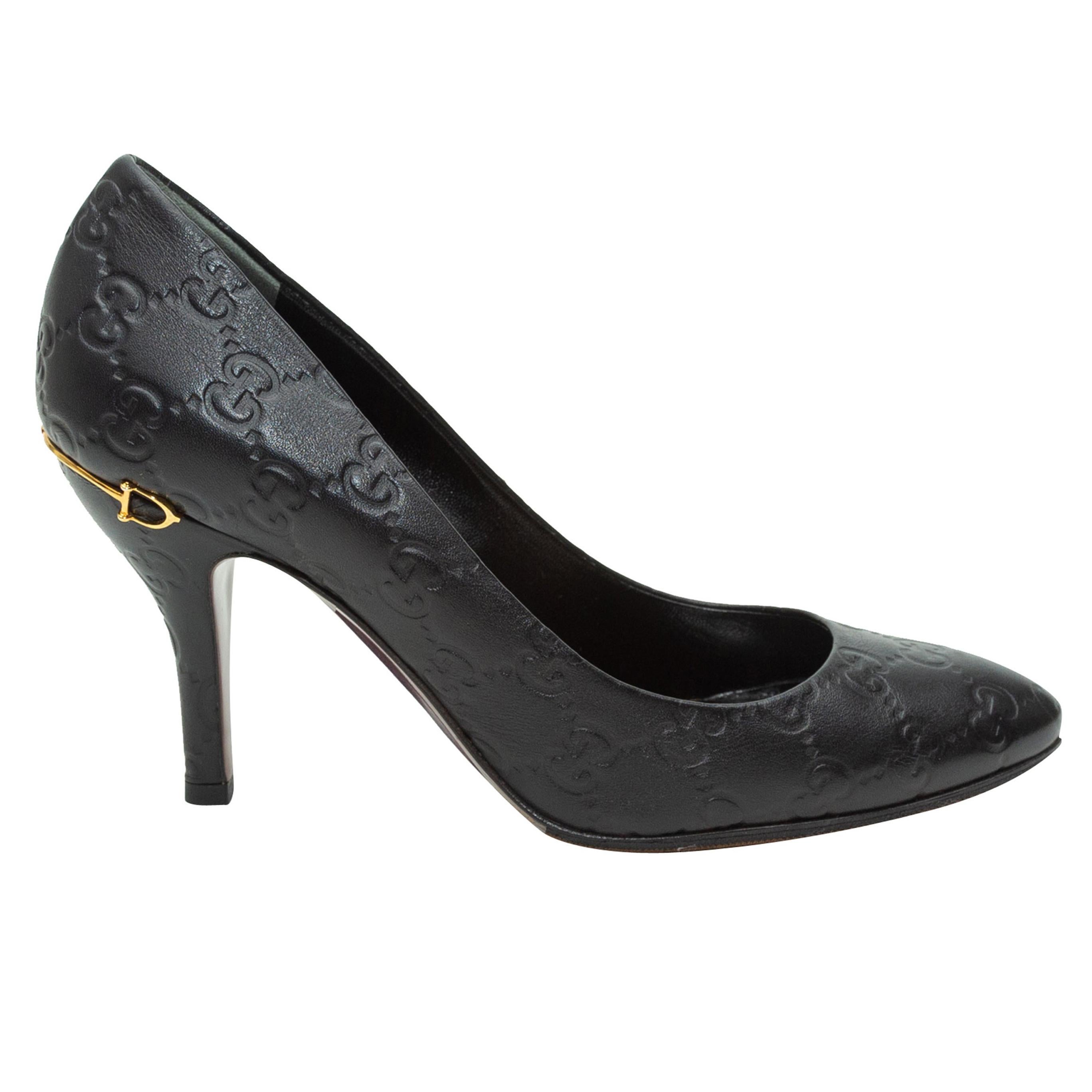 Gucci Black Guccissima Horsebit-Accented Heels