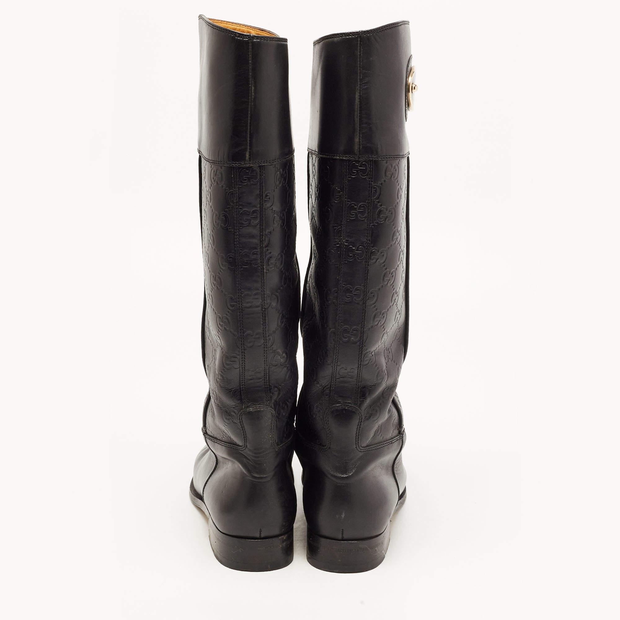 Gucci Black Guccissima Leather 85th Anniversary Knee Length Boots Size 39 In Good Condition In Dubai, Al Qouz 2