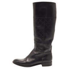 Gucci Black Guccissima Leather 85th Anniversary Knee Length Boots Size 39
