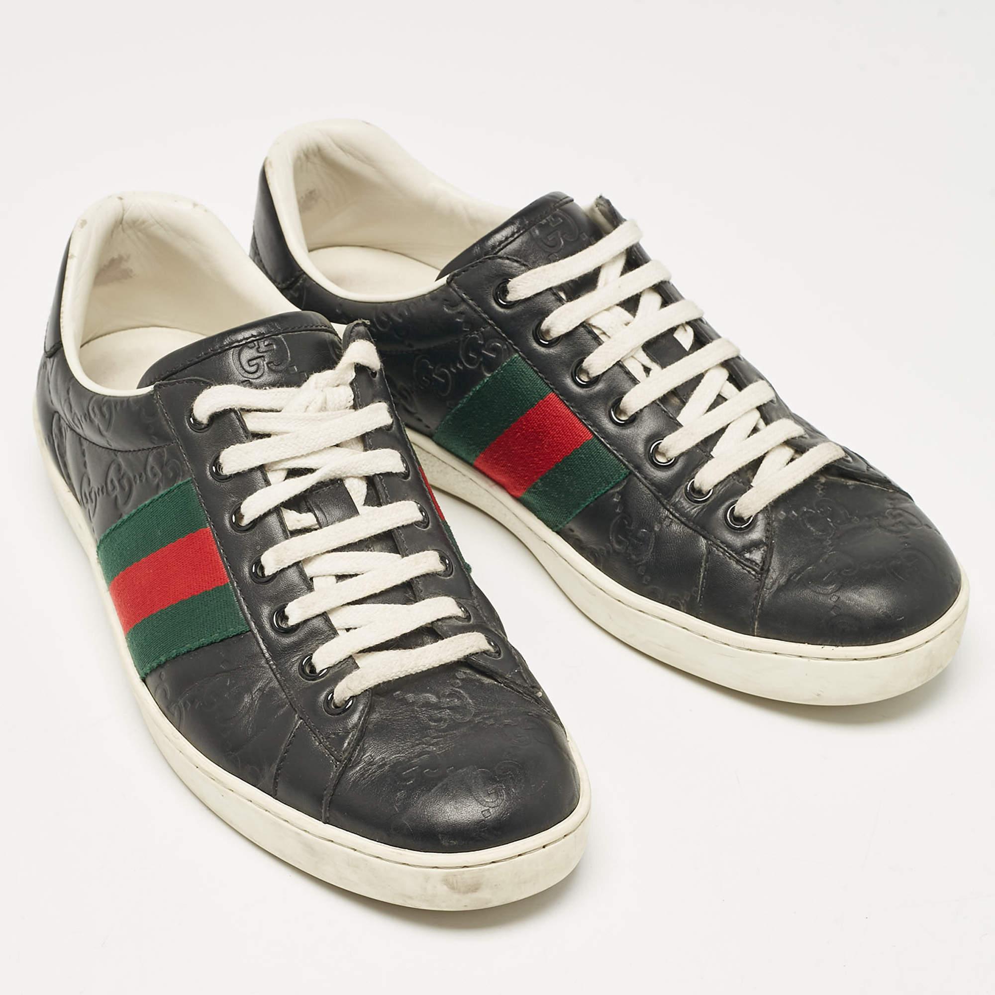 Men's Gucci Black Guccissima Leather Ace Sneakers Size 41.5