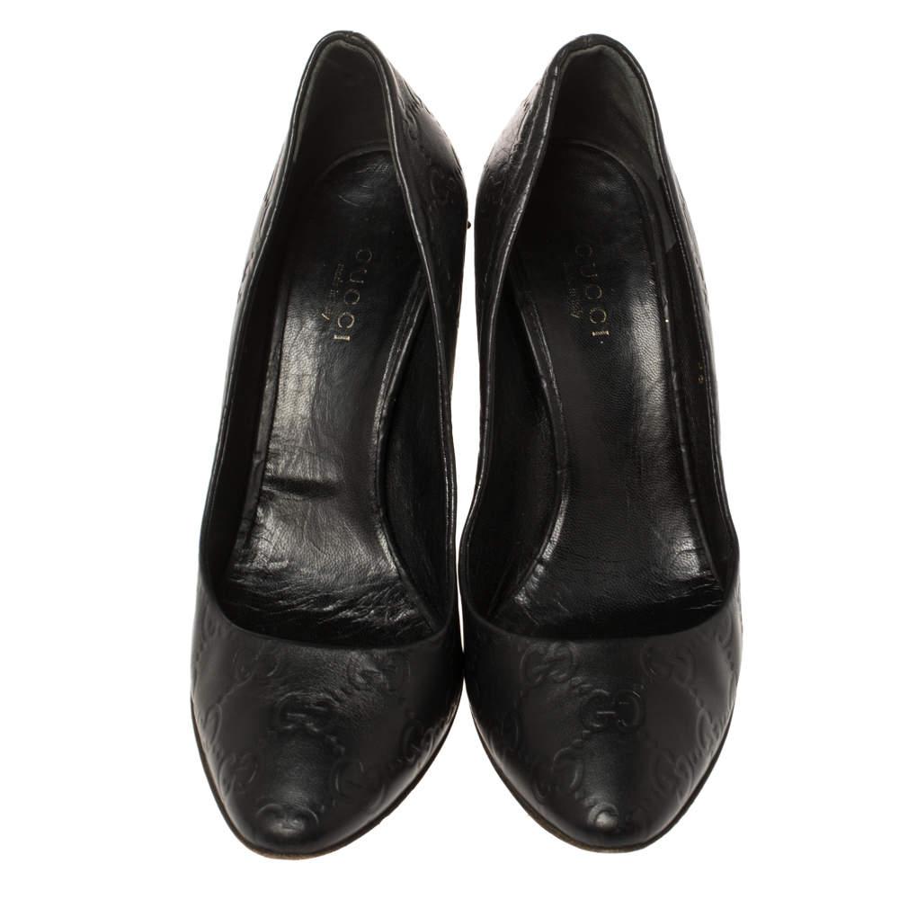 Gucci Black Guccissima Leather Adina Horsebit Pointed Toe Pumps Size 36 In Good Condition In Dubai, Al Qouz 2