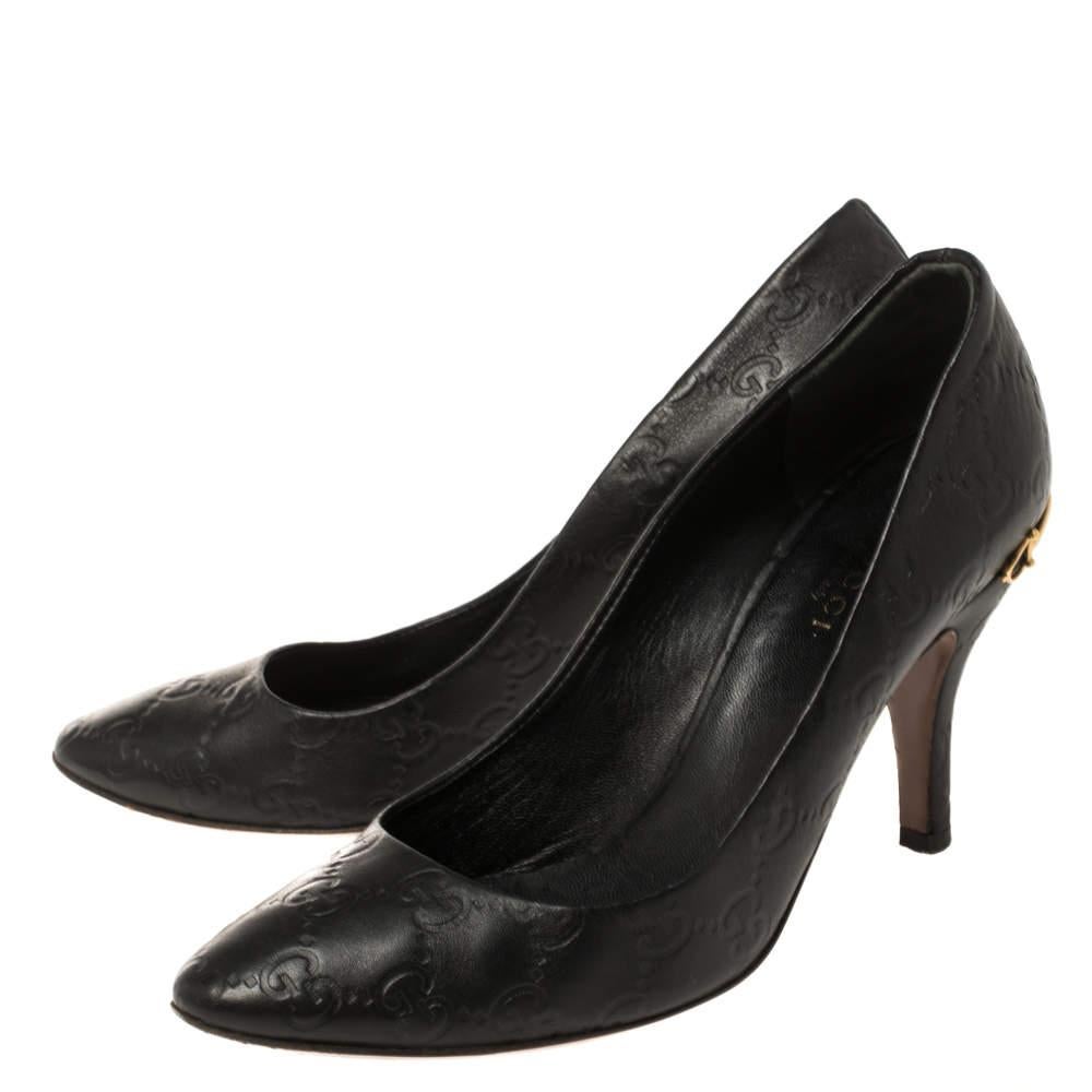 Women's Gucci Black Guccissima Leather Adina Horsebit Pointed Toe Pumps Size 36