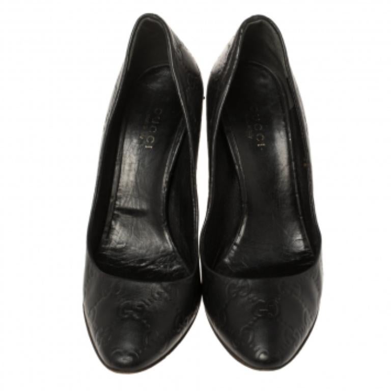 Women's Gucci Black Guccissima Leather Adina Horsebit Pointed Toe Pumps Size 36 For Sale