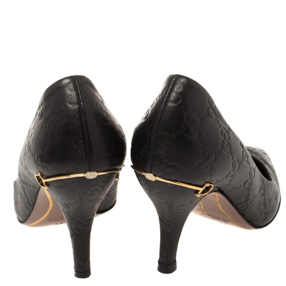 Gucci Black Guccissima Leather Adina Horsebit Pointed Toe Pumps Size 36 1