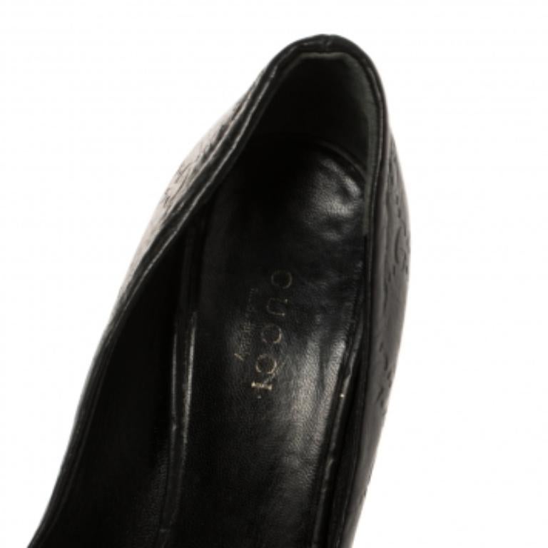 Gucci Black Guccissima Leather Adina Horsebit Pointed Toe Pumps Size 36 For Sale 1