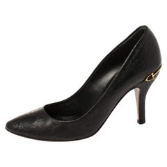 Gucci Black Guccissima Leather Adina Horsebit Pointed Toe Pumps Size 36
