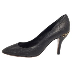 Gucci Black Guccissima Leather Adina Horsebit Pumps Size 37.5