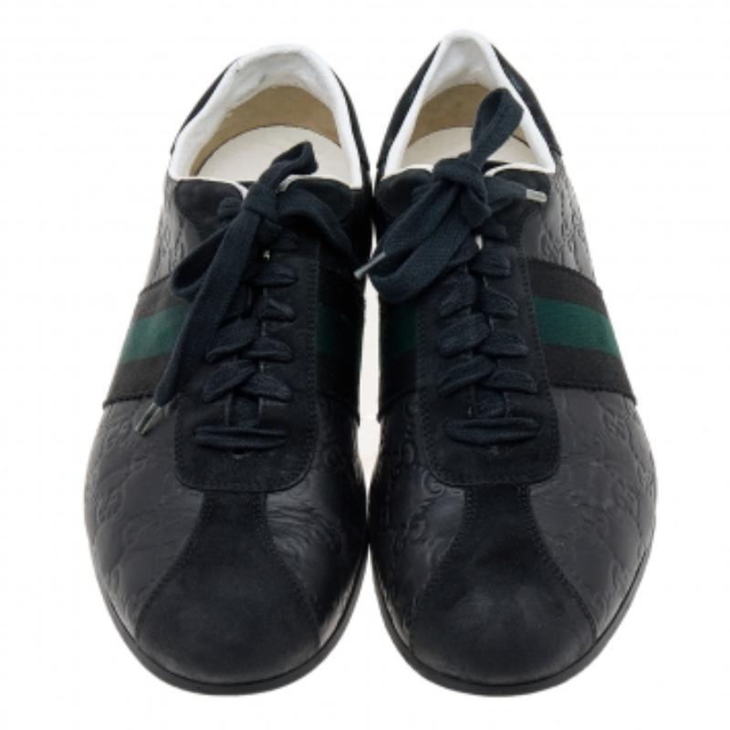 Uomo Gucci Nero Guccissima, pelle e pelle scamosciata con dettaglio Web, scarpe da ginnastica basse taglia 42 in vendita