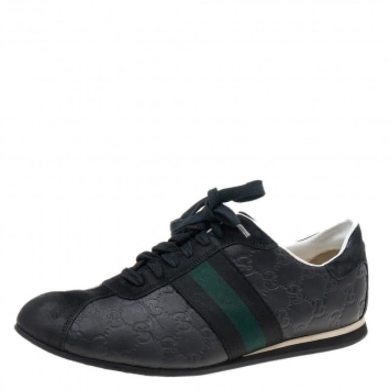 Gucci Nero Guccissima, pelle e pelle scamosciata con dettaglio Web, scarpe da ginnastica basse taglia 42 in vendita 2