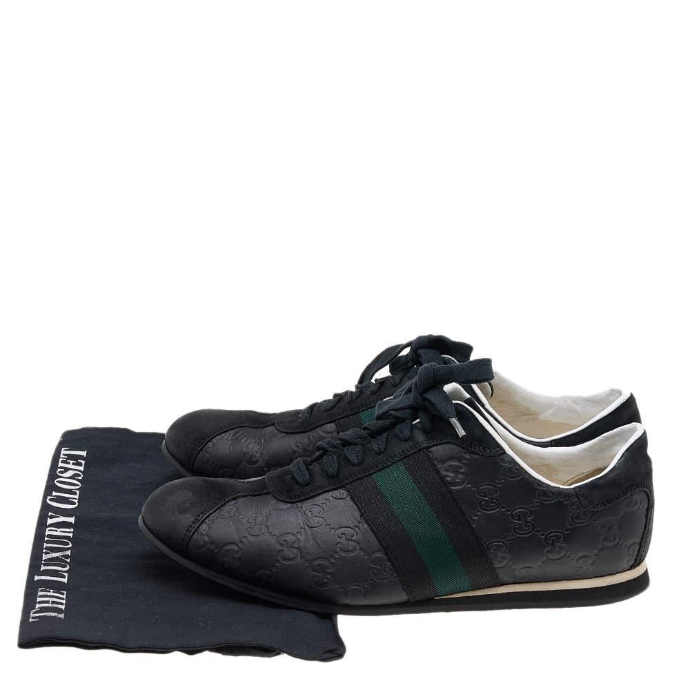 Gucci Black Guccissima Leather And Suede Web Detail Low Top Sneakers Size 42 For Sale 3