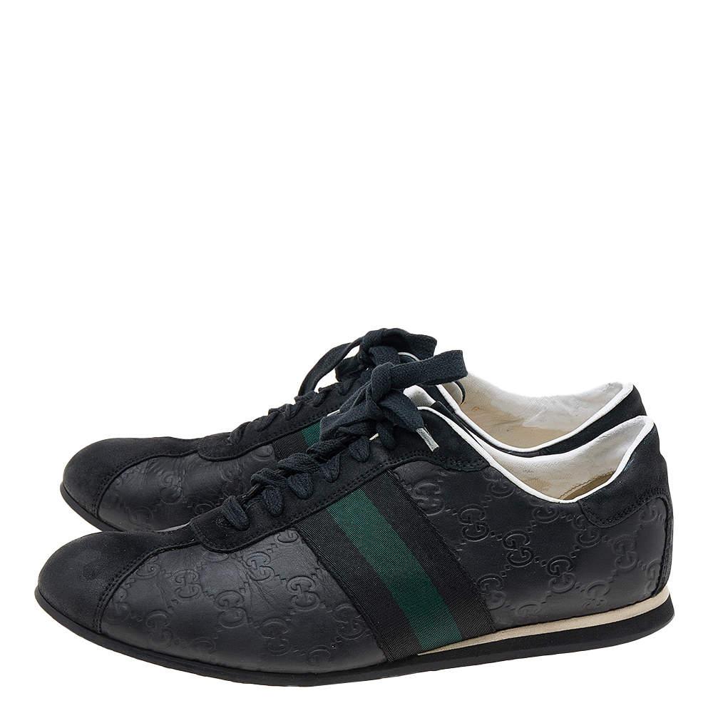 Gucci Black Guccissima Leather And Suede Web Detail Low Top Sneakers Size 42 For Sale 4