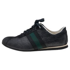 Gucci Nero Guccissima, pelle e pelle scamosciata con dettaglio Web, scarpe da ginnastica basse taglia 42