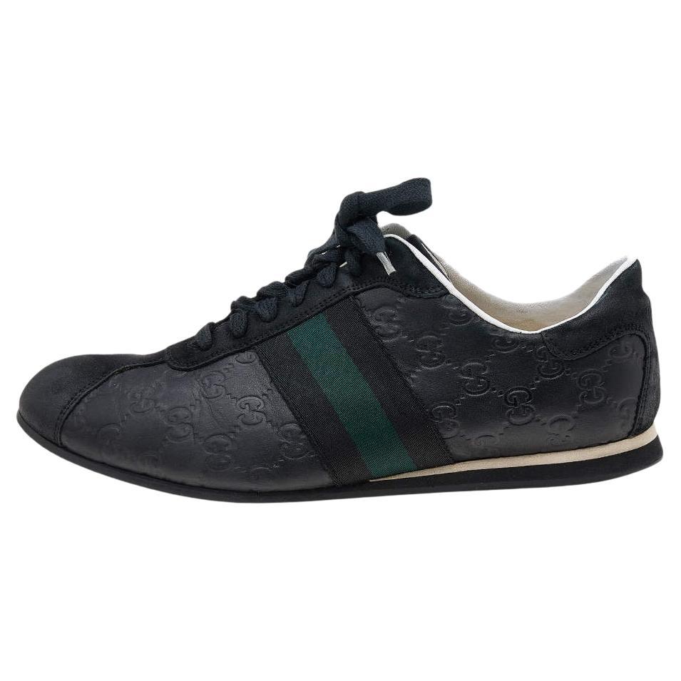 Gucci Black Guccissima Leather And Suede Web Detail Low Top Sneakers Size 42 For Sale