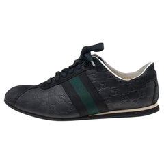 Gucci Negro Guccissima Cuero Y Gamuza Web Detalle Bajo Zapatillas Tamaño 42