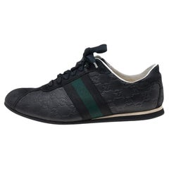 Gucci Schwarz Guccissima Leder And Wildleder Web Detail Low Top Turnschuhe Größe 42