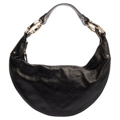 Gucci Black Guccissima Leather Bamboo Ring Hobo