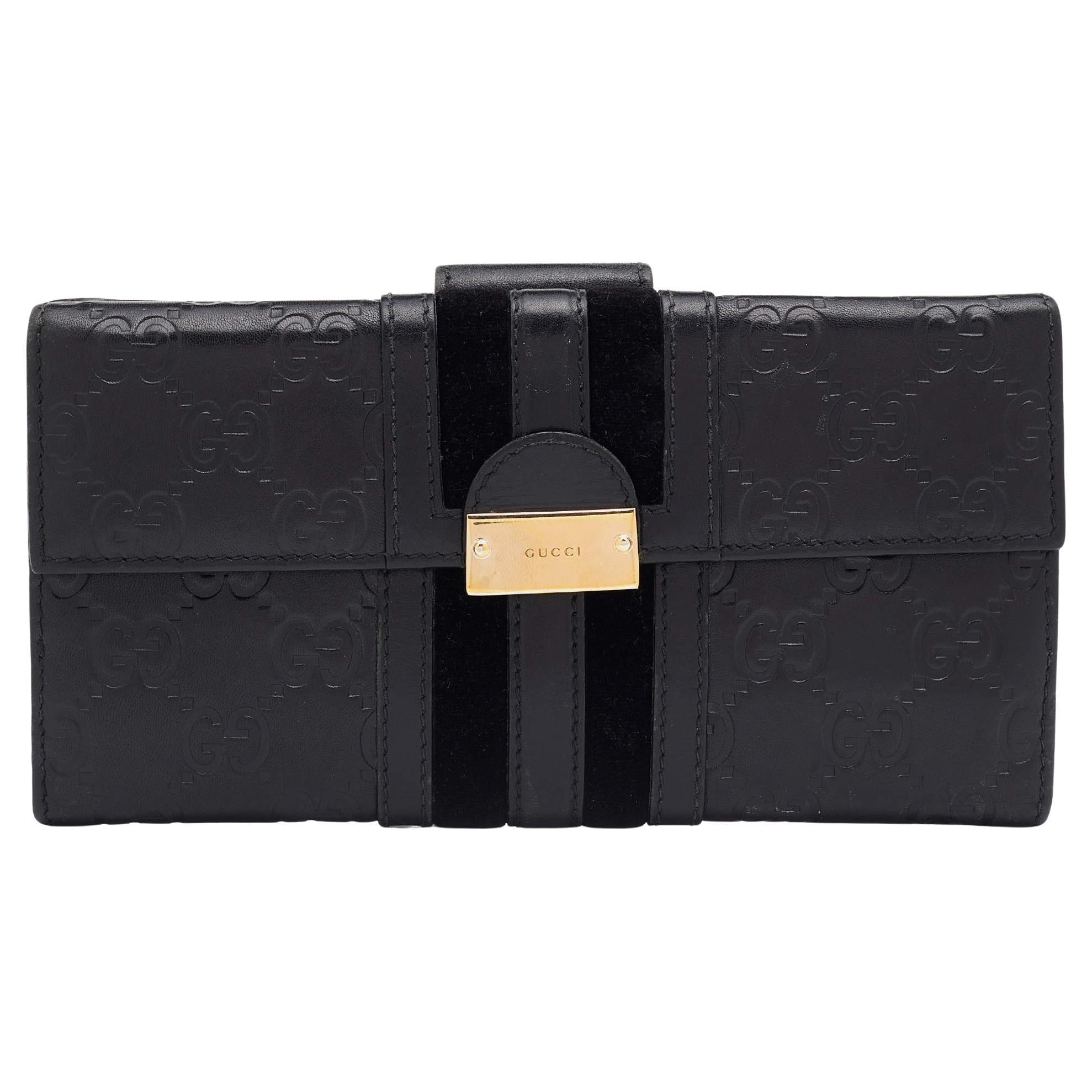 Gucci Black Guccissima Leather Bifold Flap Long Wallet