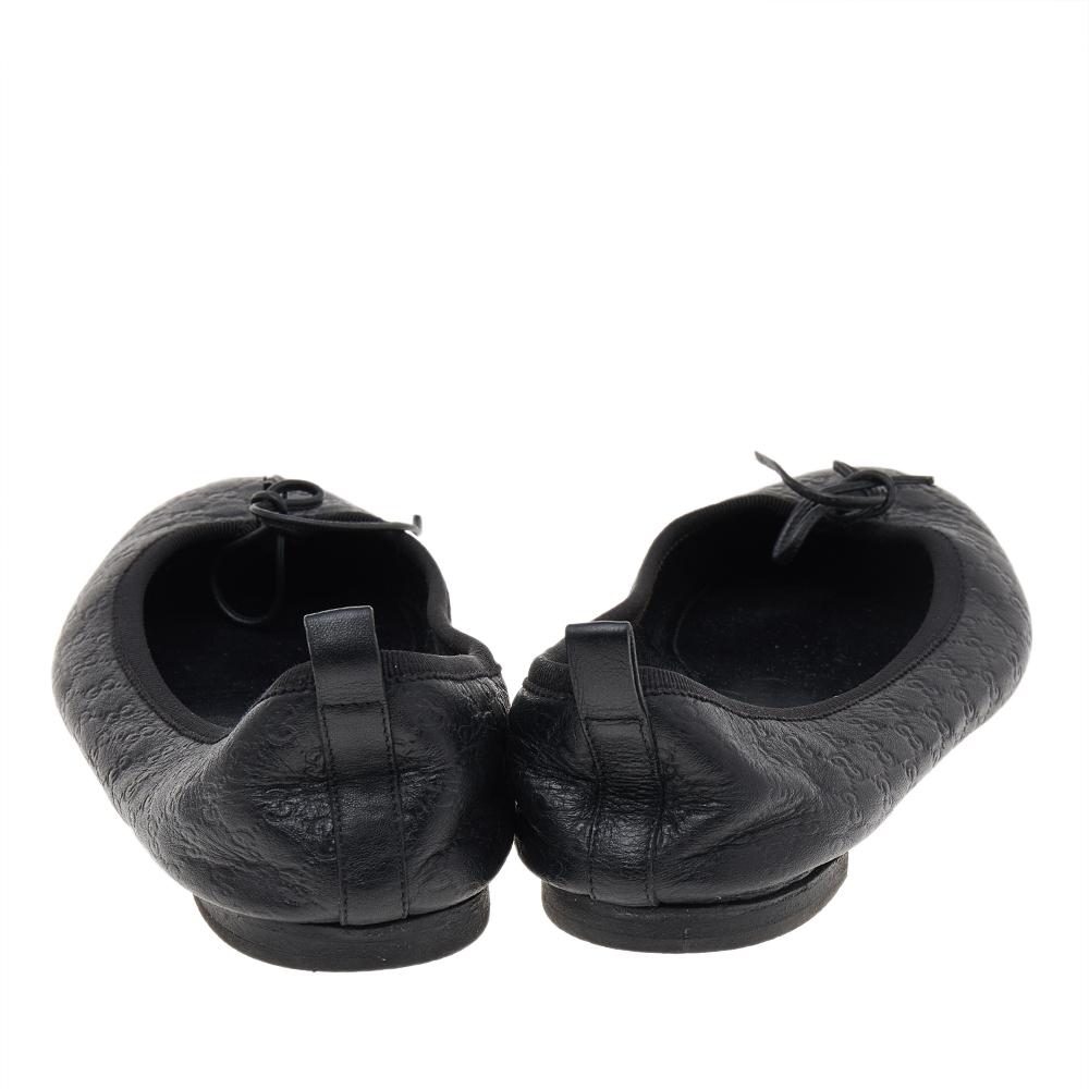 Gucci Black Guccissima Leather Bow Ballet Flats Size 36 In Good Condition For Sale In Dubai, Al Qouz 2