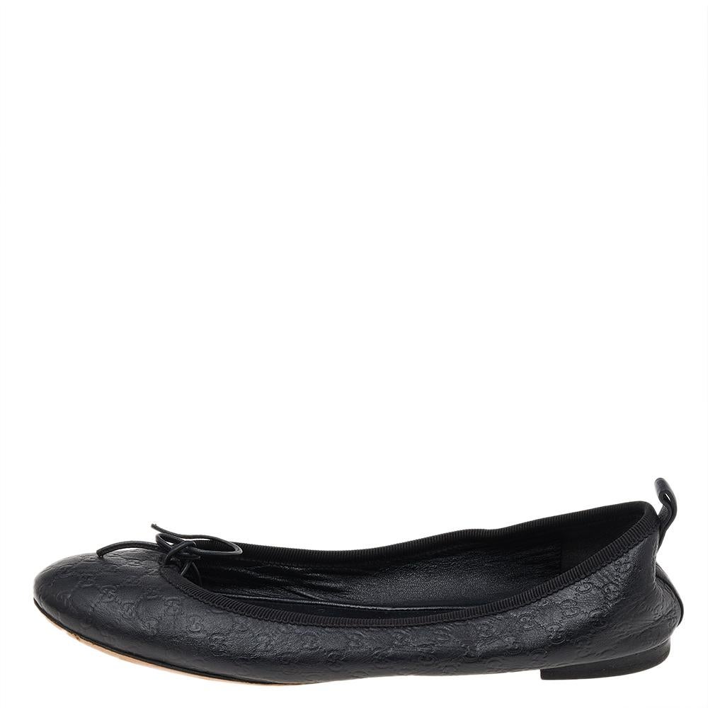 Gucci Black Guccissima Leather Bow Ballet Flats Size 36 For Sale 1