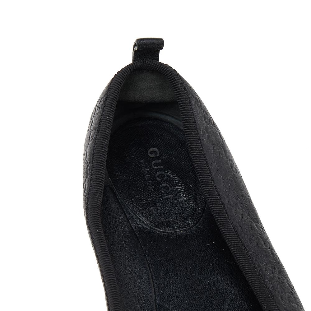Gucci Black Guccissima Leather Bow Ballet Flats Size 36 For Sale 2