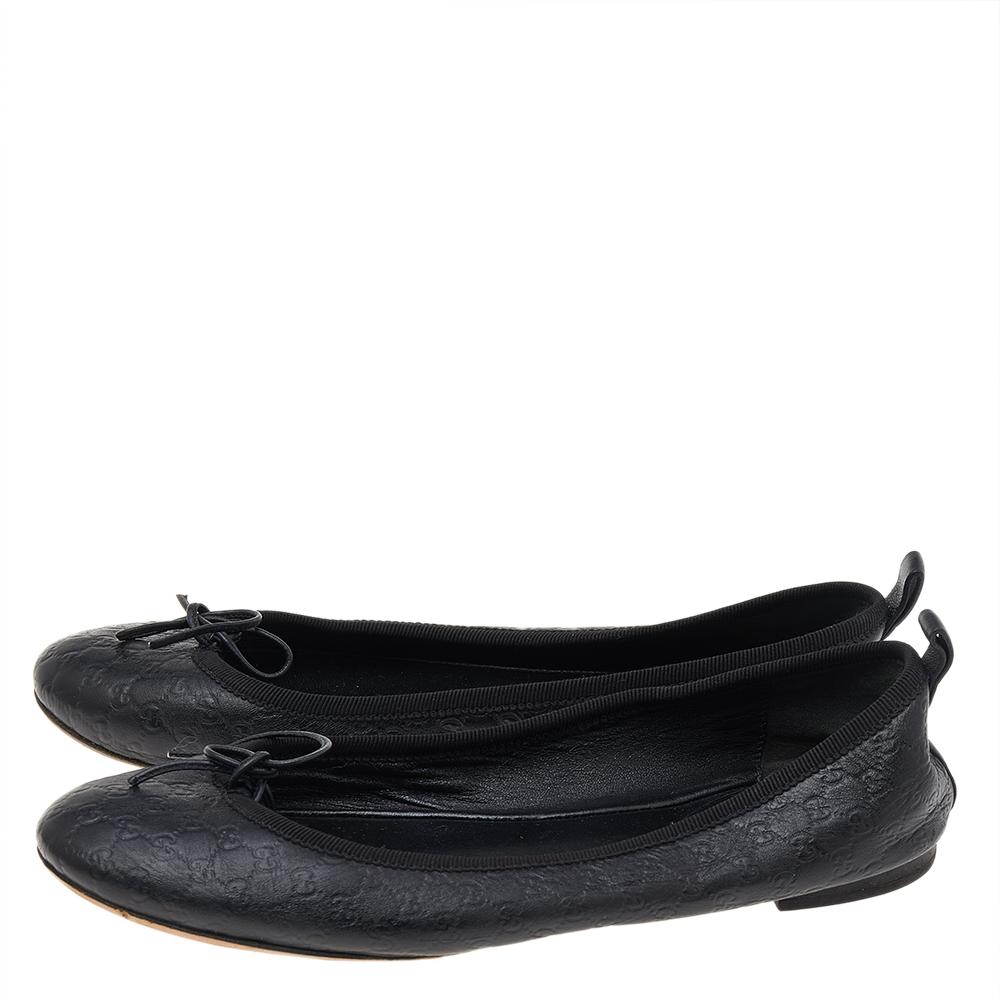Gucci Black Guccissima Leather Bow Ballet Flats Size 36 For Sale 3