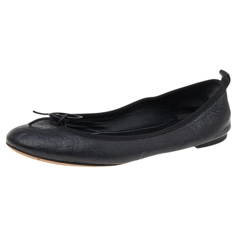 Gucci Black Guccissima Leather Bow Ballet Flats Size 36 For Sale at 1stDibs
