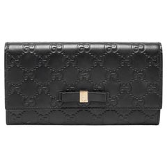Gucci Black Guccissima Leather Bow Flap Continental Wallet