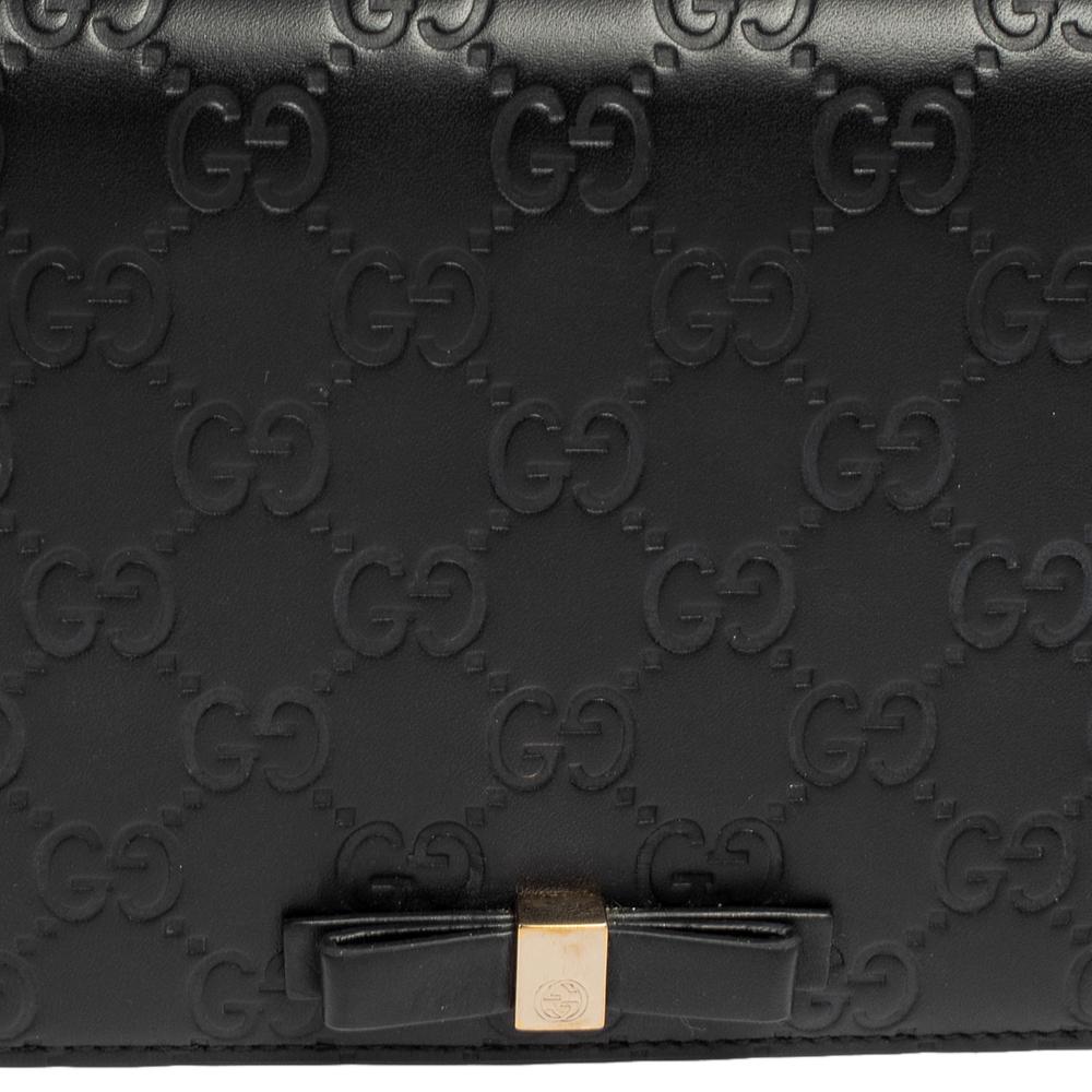 Gucci Black Guccissima Leather Bow Flap Wallet on Chain 7