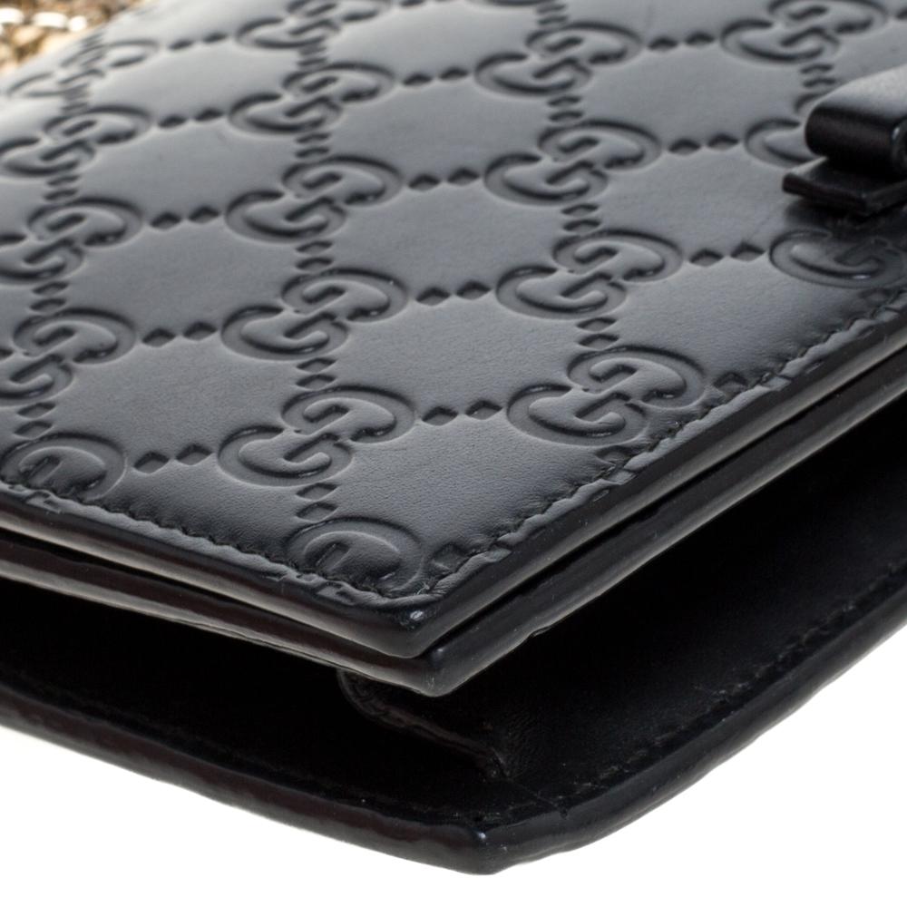Gucci Schwarz Guccissima Leder Bow Flap Wallet auf Kette 3