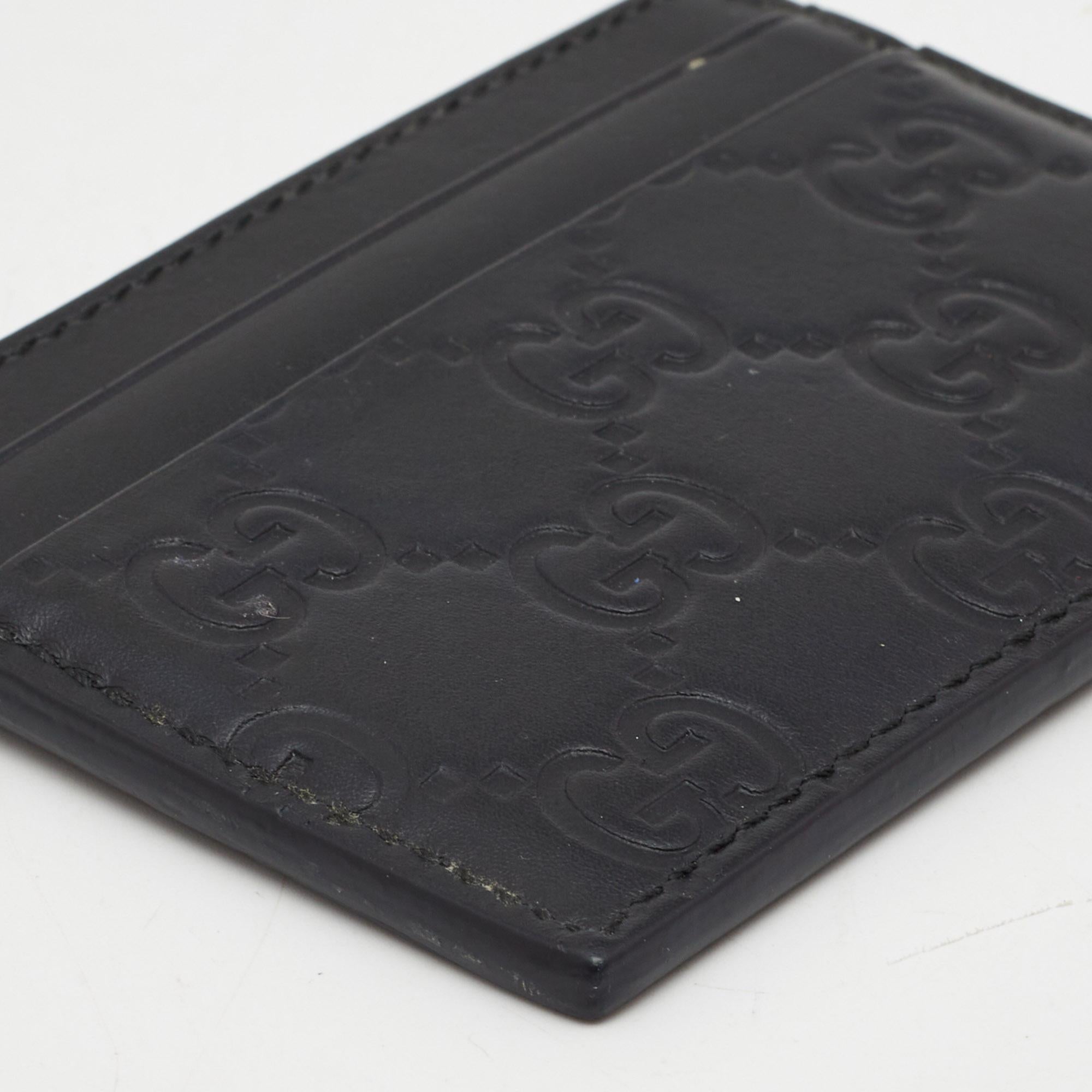 Gucci Black Guccissima Leather Card Holder For Sale 6