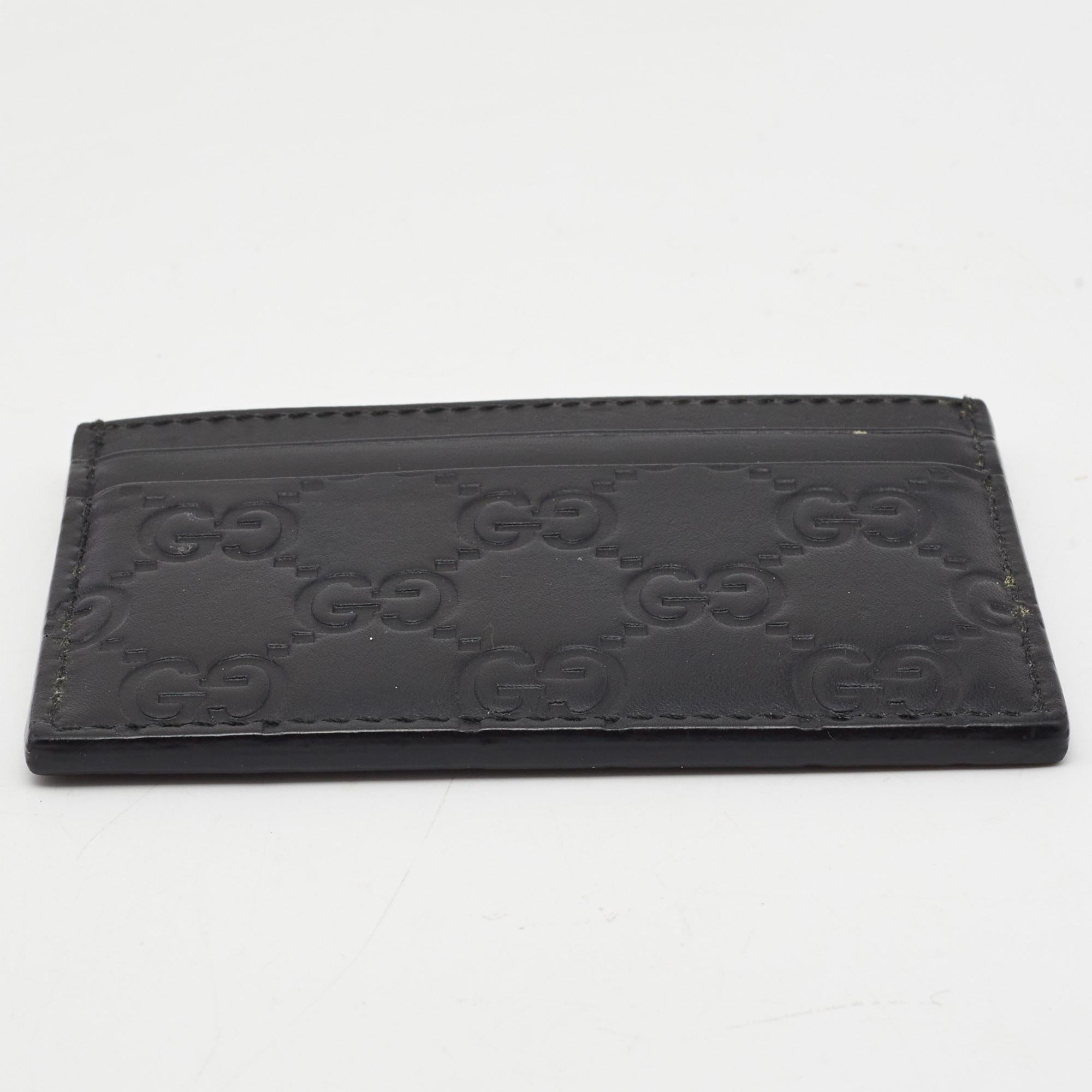 Women's Gucci Black Guccissima Leather Card Holder For Sale