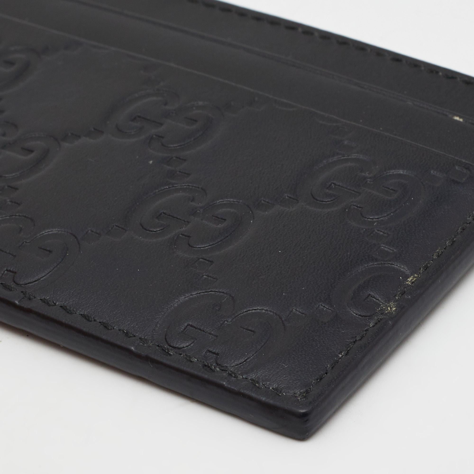 Gucci Black Guccissima Leather Card Holder For Sale 5