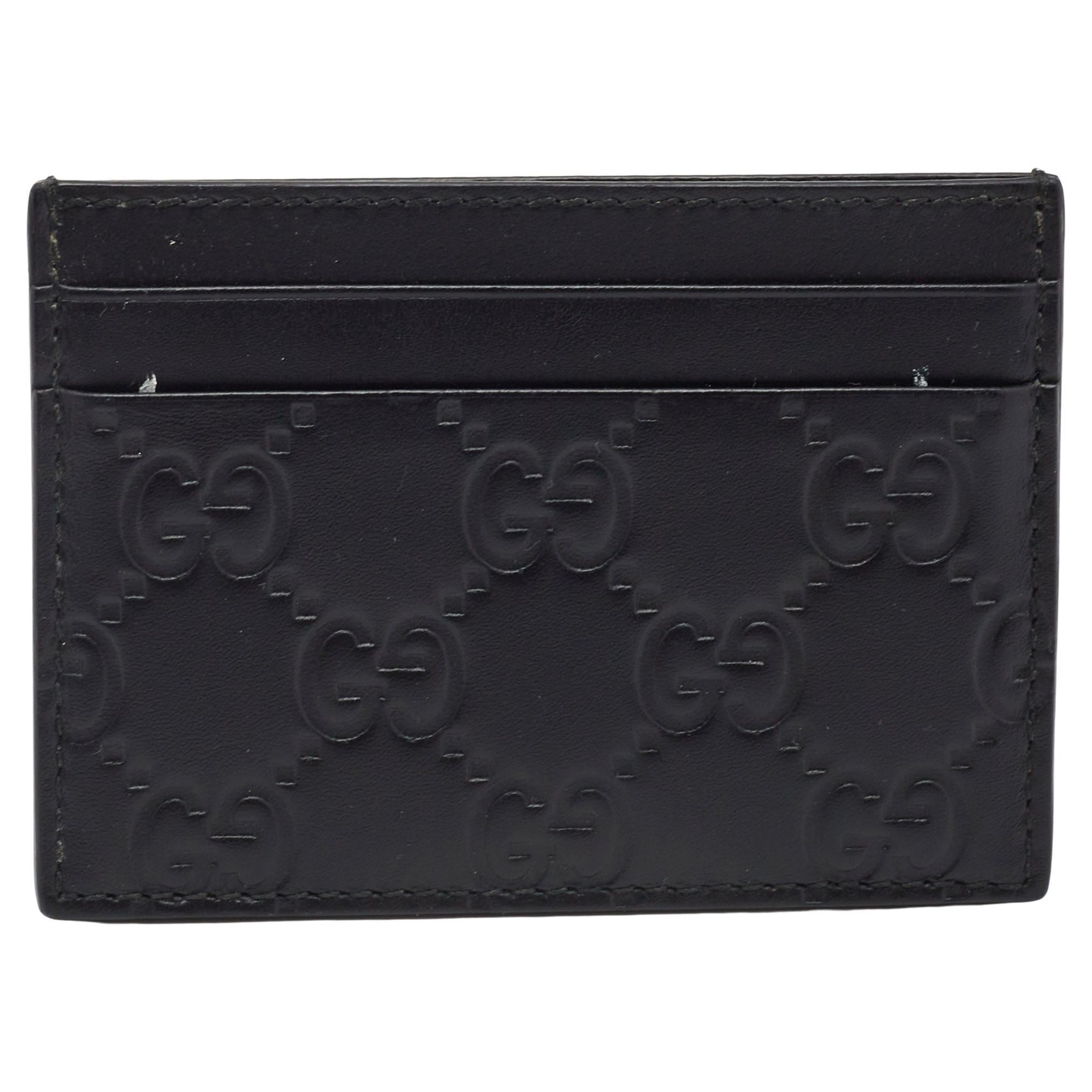 Gucci Black Guccissima Leather Card Holder For Sale