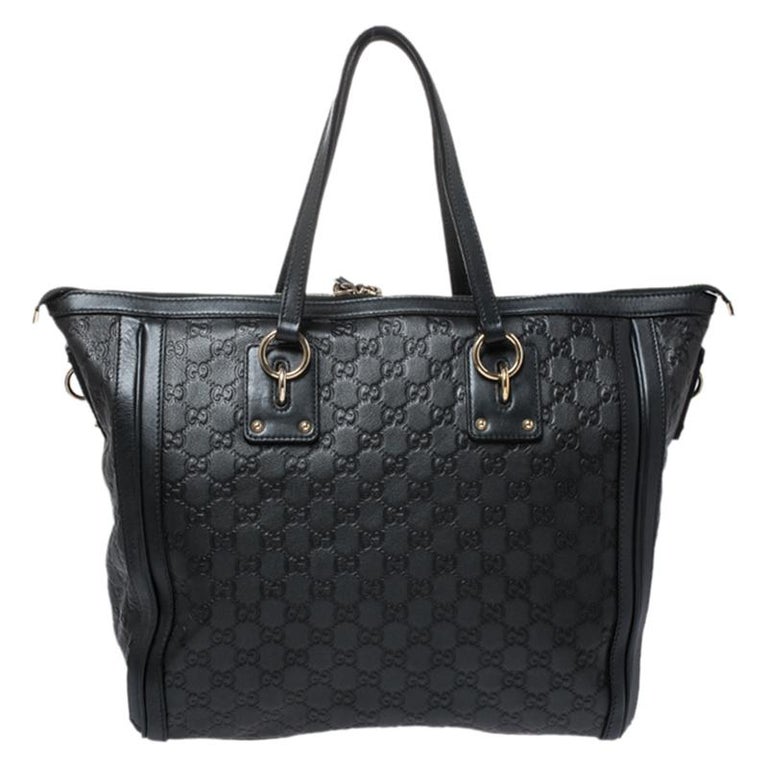 Gucci Black Guccissima Leather Charm Tote For Sale at 1stDibs