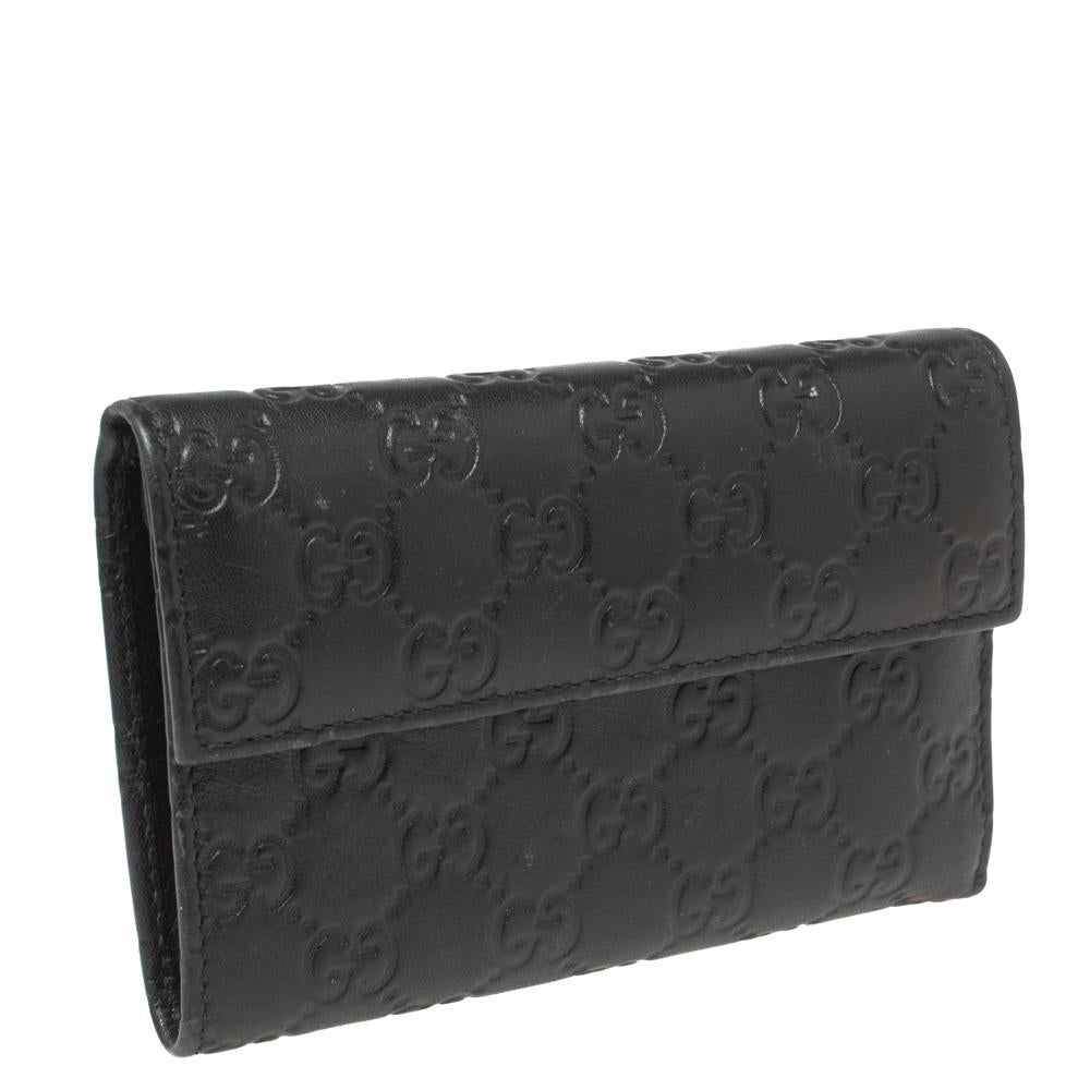 Gucci Black Guccissima Leather Continental Flap Wallet In Good Condition In Dubai, Al Qouz 2