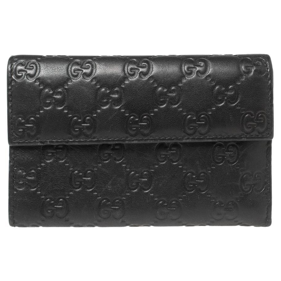 Gucci Black Guccissima Leather Continental Flap Wallet
