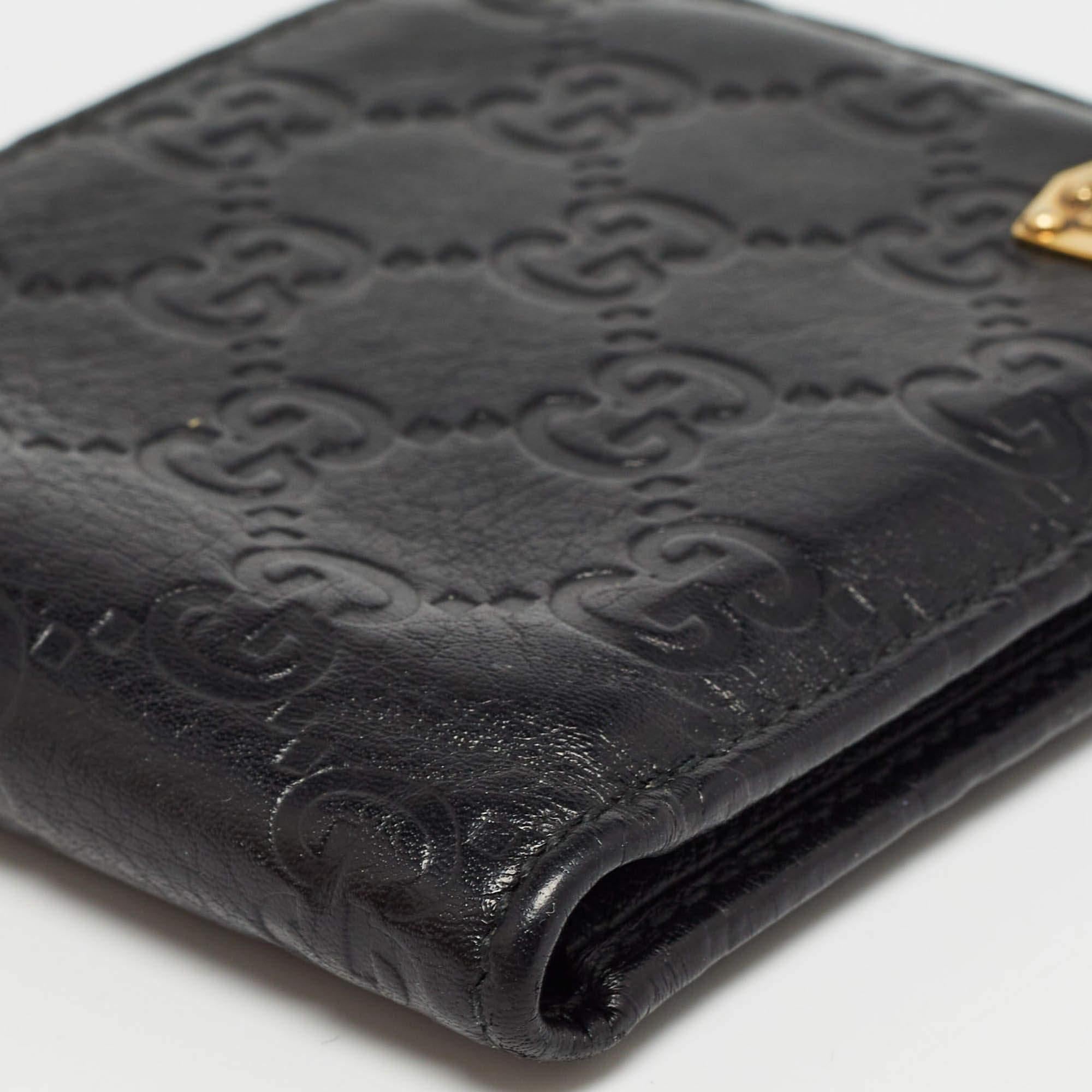 Gucci Black Guccissima Leather Crest Bifold Wallet en vente 2