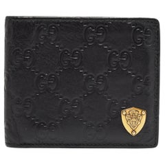 Used Gucci Black Guccissima Leather Crest Bifold Wallet