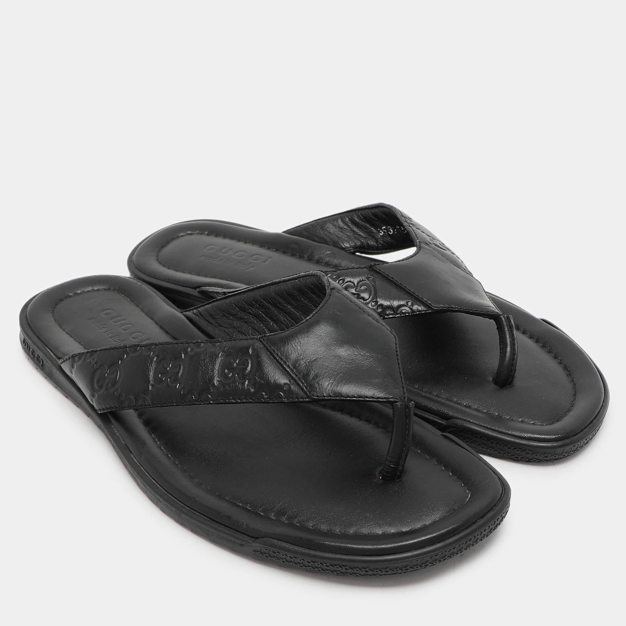 Men's Gucci Black Guccissima Leather Criss Cross Flat Slides Size 43