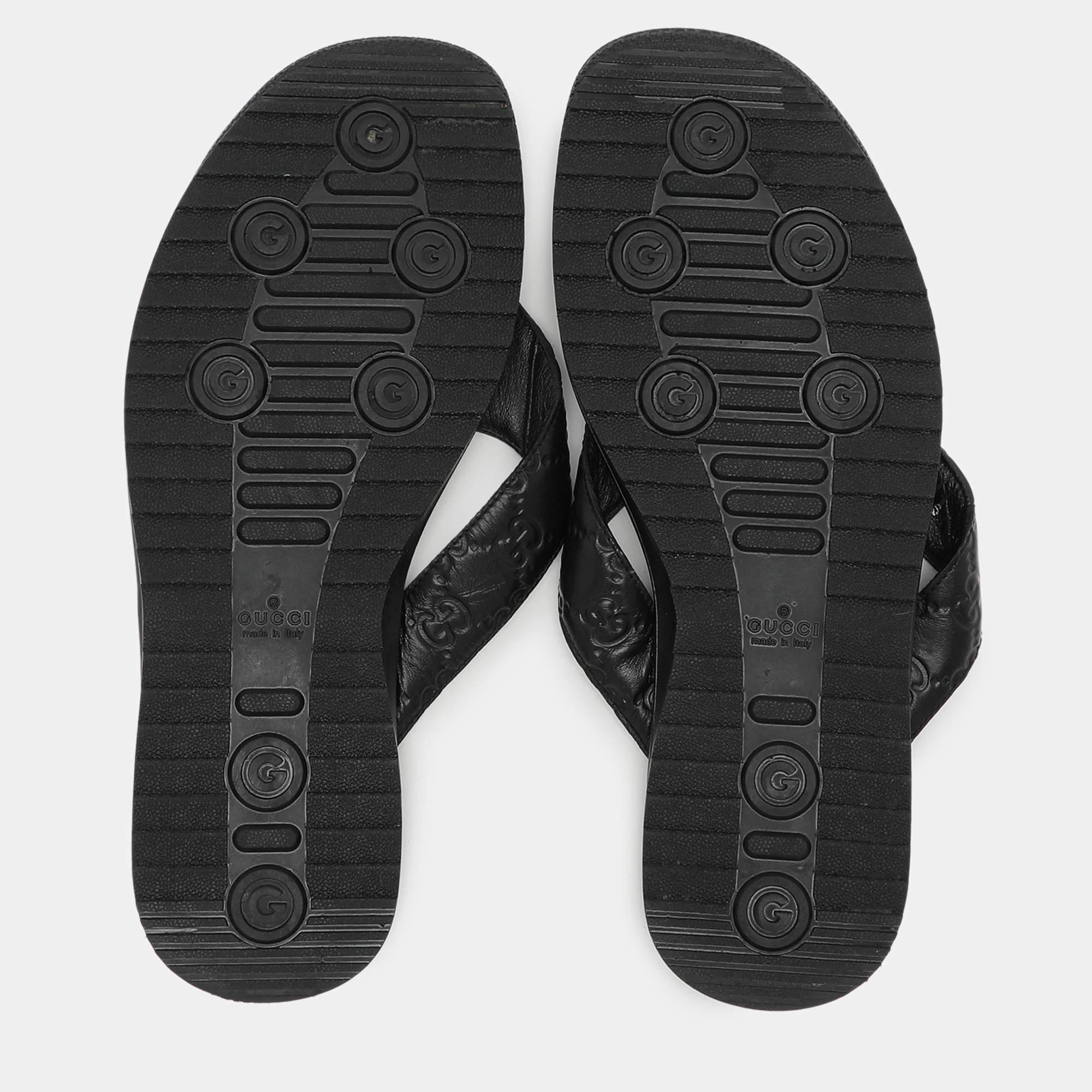 Gucci Black Guccissima Leather Criss Cross Flat Slides Size 43 2