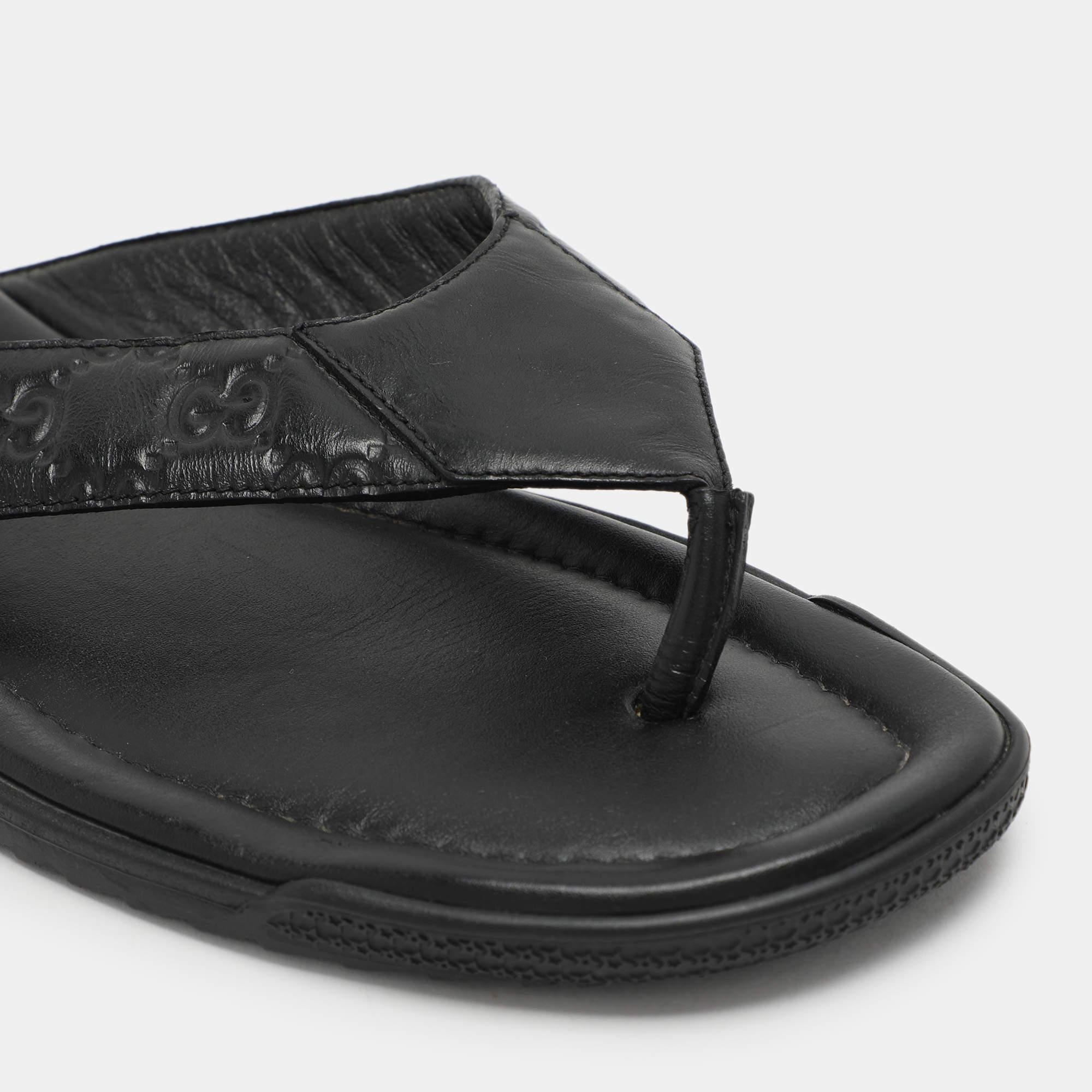 Gucci Black Guccissima Leather Criss Cross Flat Slides Size 43 3
