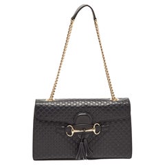 Gucci Black Guccissima Leather Emily Chain Shoulder Bag