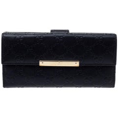 Gucci Black Guccissima Leather Flap Continental Wallet