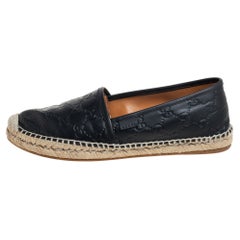 Gucci Black Guccissima Leather Flat Espadrilles Size 39