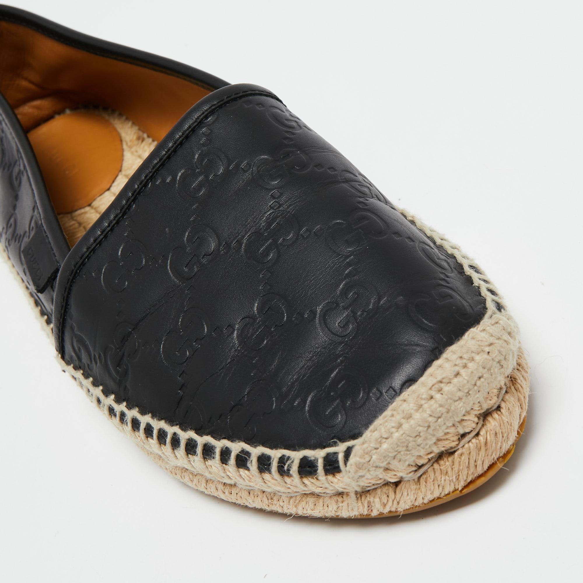 Gucci Black Guccissima Leather Flat Espadrilles Size 40 1