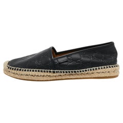 Used Gucci Black Guccissima Leather Flat Espadrilles Size 40