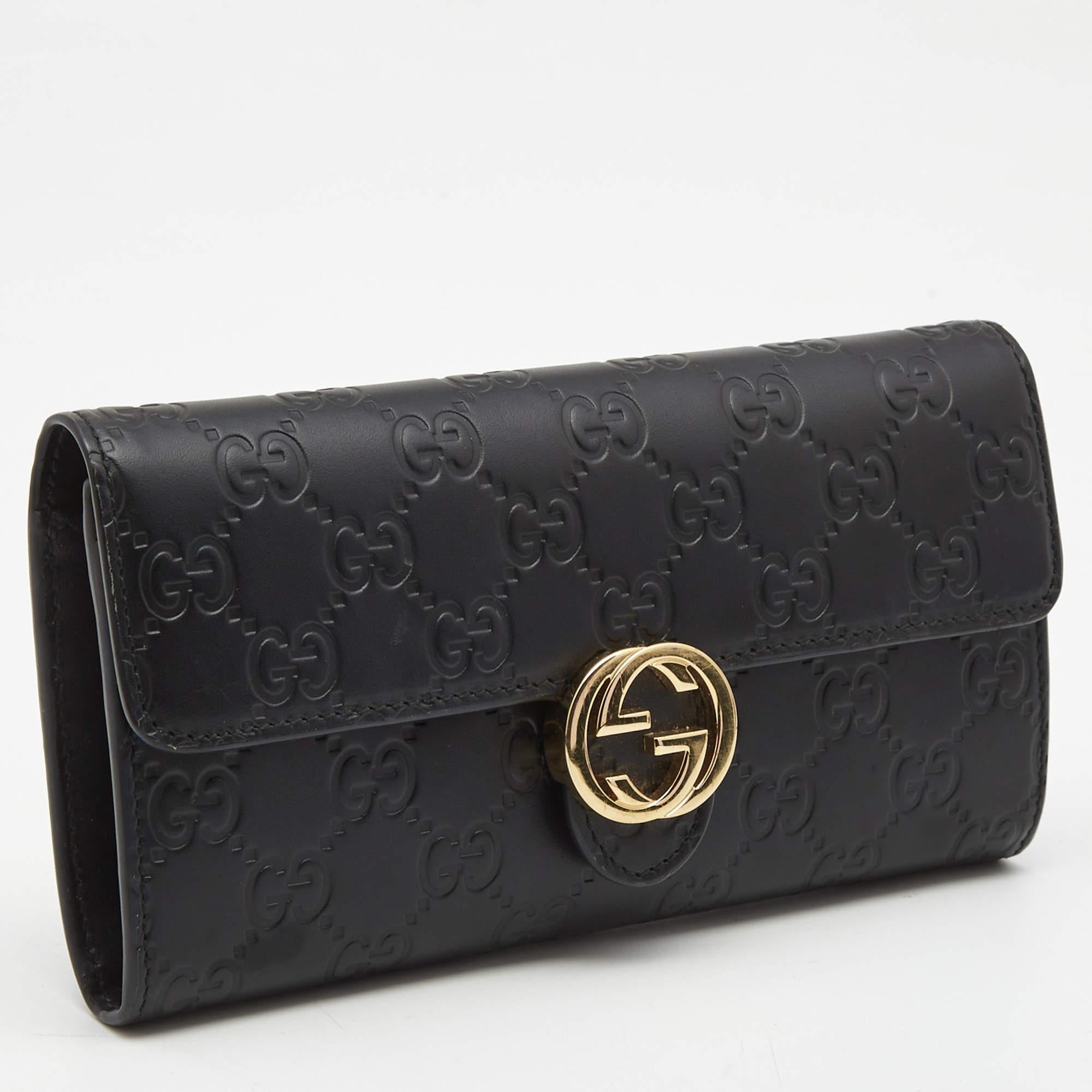 Gucci Black Guccissima Leather GG Icon Continental Wallet In Good Condition In Dubai, Al Qouz 2